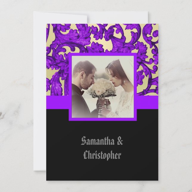 Mauve Gothic damask wedding photo invitation Inbjudningar (Baksida)