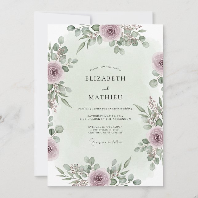 Mauve Graceful Forest Wedding Inbjudningar (Framsida)