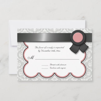 Mauve & Grått Damask Wedding Reply / OSA kort