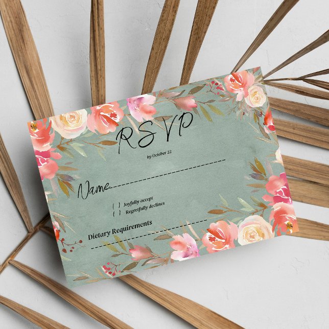 Mauve grönt rosa elfenbensvall blommigt snöre OSA Inbjudningar (Mauve green pink ivory winter floral lace RSVP)