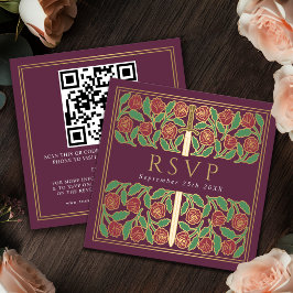Mauve Guld Blommig Royal Bröllop RSVP QR-kod Tilläggskort