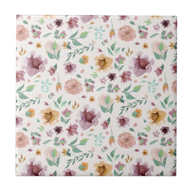 Mauve, , Guld Blommigt Anpassningsbar Färg Kakelplatta (Framsidan)