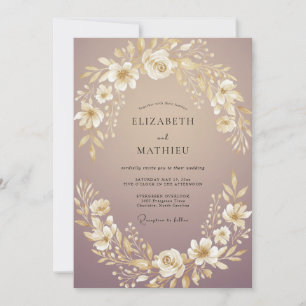 Mauve Guld Blossom Bröllop Inbjudningar