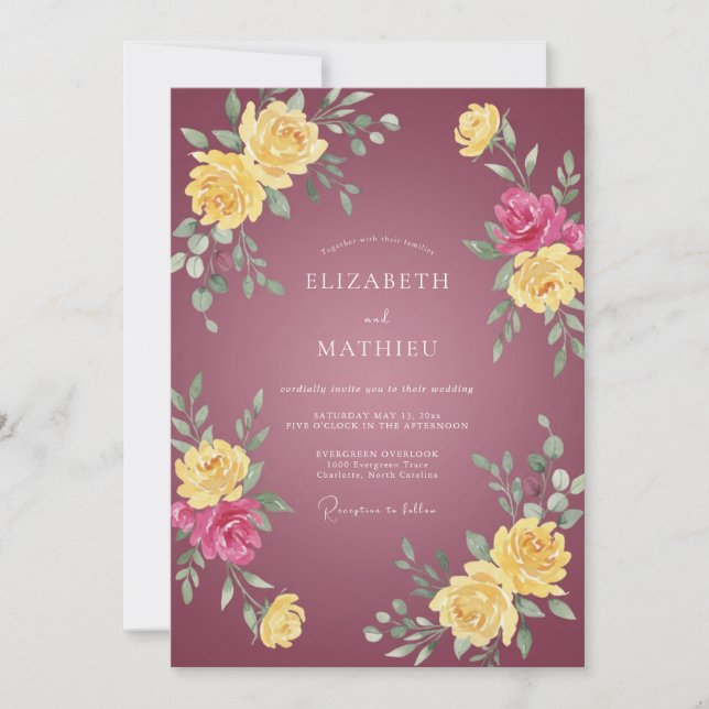 Mauve Guld Ranunculus Eucalyptus Bröllop Inbjudningar (Framsida)