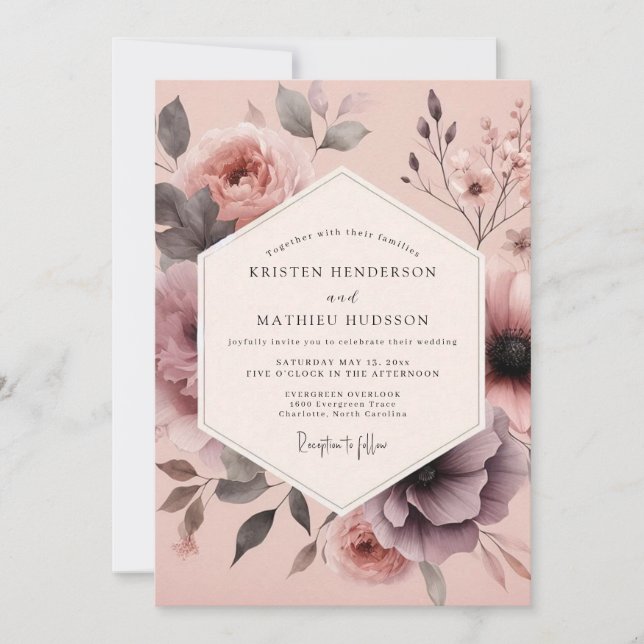 Mauve Hazy Floral Wedding Inbjudningar (Framsida)
