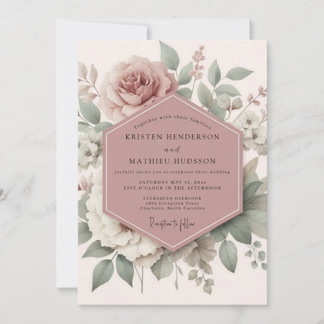Mauve Heirloom Blossom Wedding Inbjudningar (Framsida)