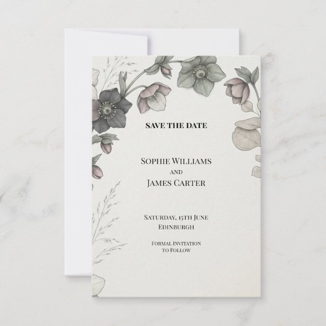Mauve Hellebore Botanisk Bröllop Spara Datum Datumet (Framsida)