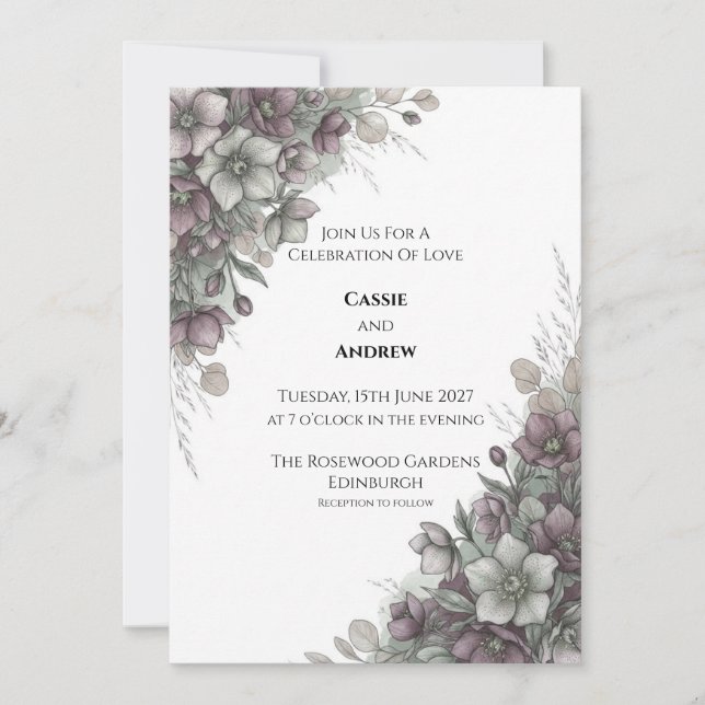 Mauve Hellebore Botanisk Bröllopsinbjudan Inbjudningar (Framsida)