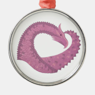 Mauve hjärtdrake på vitt julgransprydnad metall