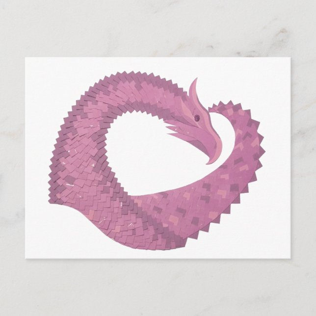 Mauve hjärtdrake på vitt vykort (Framsida)