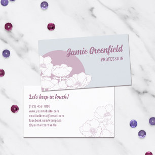 Mauve Ice Grått White Anemones Line Art Visitkort