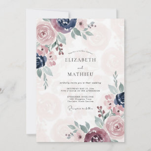 Mauve Indigo Peony Bröllop Inbjudningar