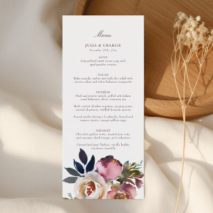 Mauve Indigo Watercolor Ro Bröllop Menu Meny