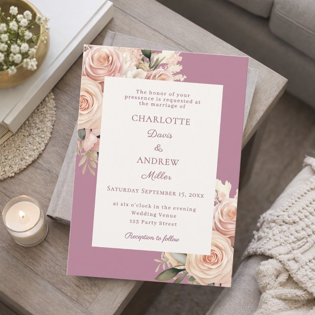 Mauve ivory dusty rose florals wedding inbjudningar (Skapare uppladdad)