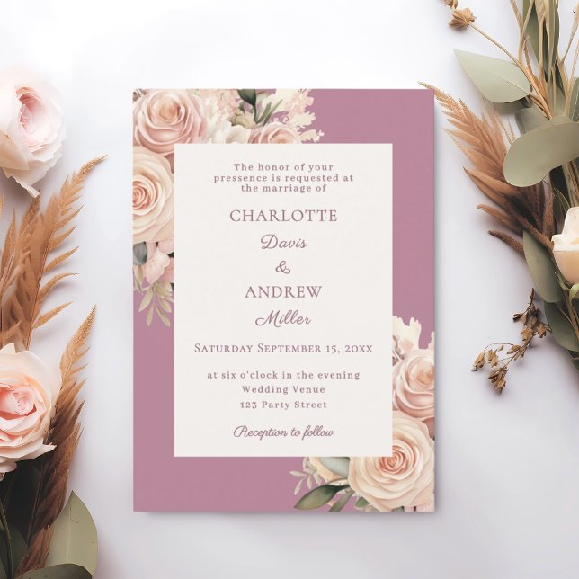 Mauve ivory dusty rose florals wedding inbjudningar (Skapare uppladdad)