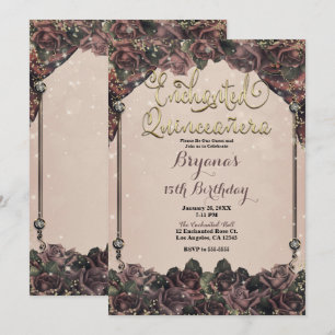 Mauve Kryddrosor Gnistrar 15 Quinceañera 15-årsdag Inbjudningar