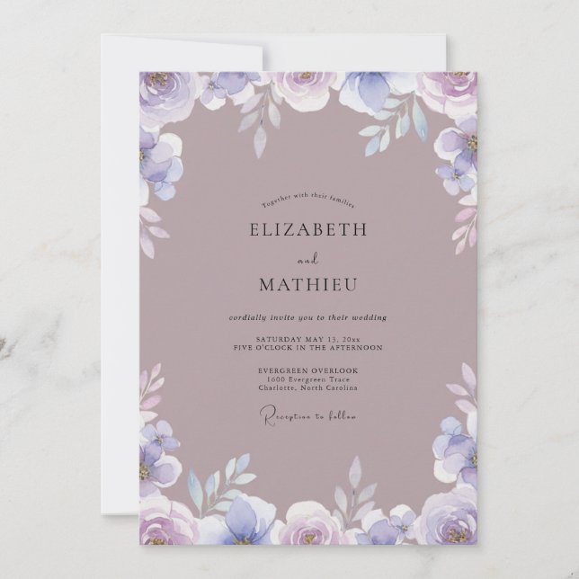 Mauve Lavendel Watercolor Bröllop Inbjudningar (Framsida)