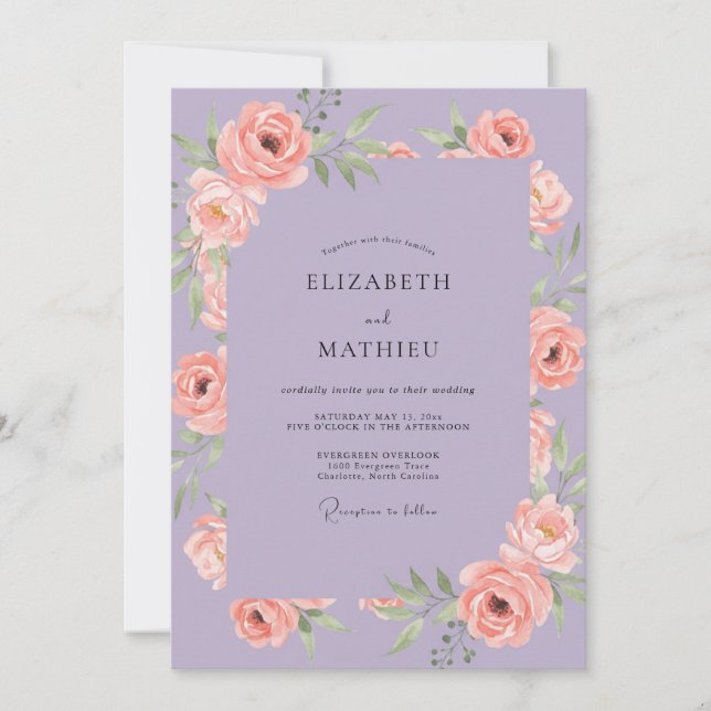 Mauve Lax Ranunculus Eucalyptus Bröllop Inbjudningar (Framsida)