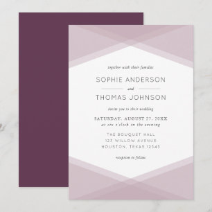 Mauve Layered Geometric & Mörk Lila Bröllop Inbjudningar