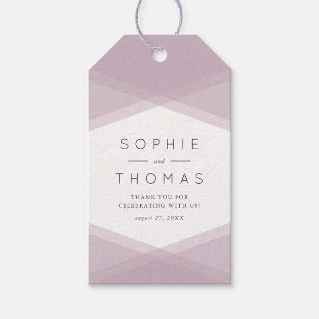 Mauve Layered Geometric & Mörk Lila Bröllop Presentetikett (Framsidan)