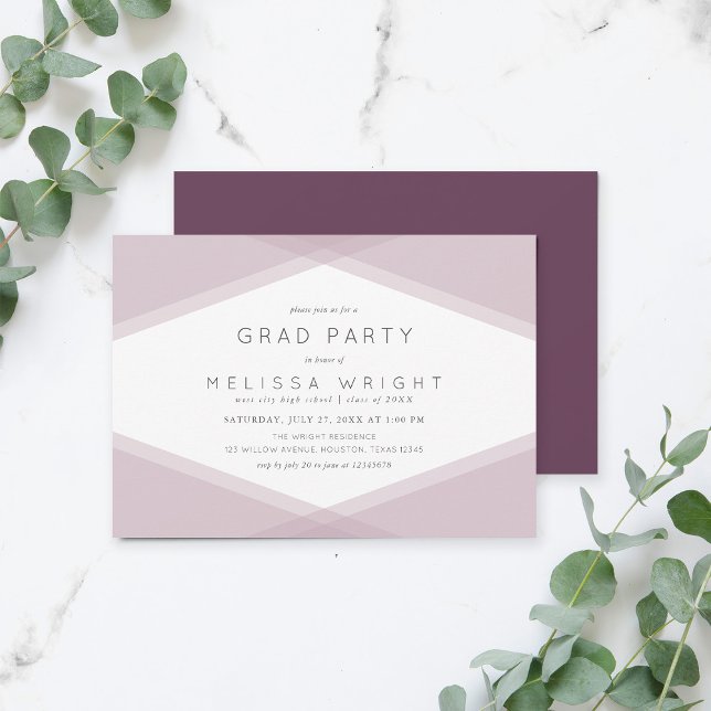 Mauve Layered Geometric & Mörk Lila Grad Party Inbjudningar (Skapare uppladdad)
