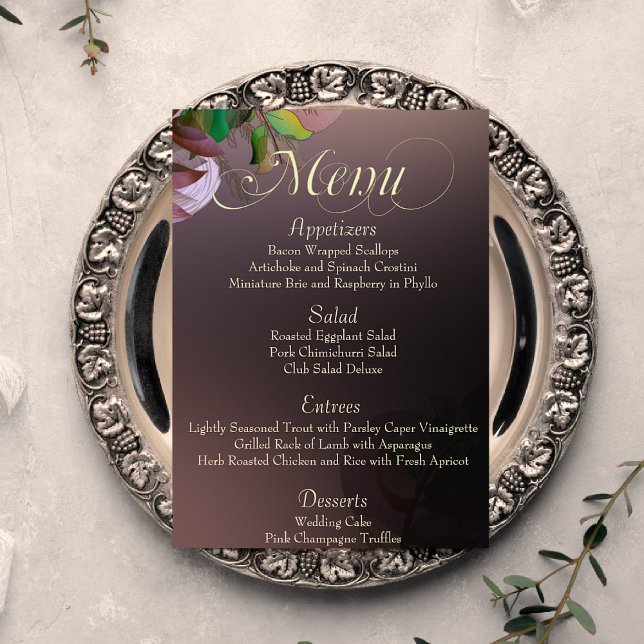 Mauve Leafy Dreams Bröllop Menu Flygblad (Skapare uppladdad)