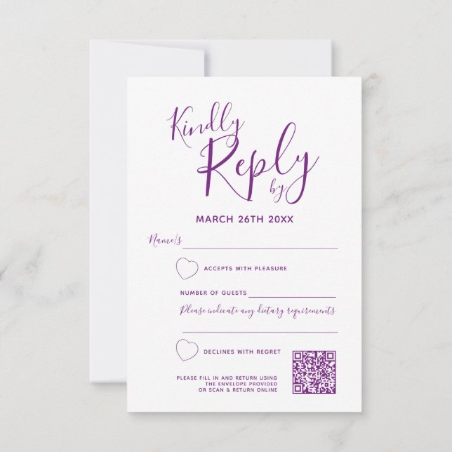 Mauve lila abstrakt art bröllop QR-kod OSA Kort (Baksida)