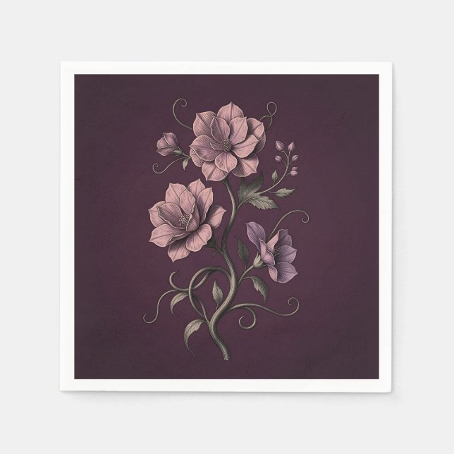 Mauve Lila Anemon Blomma Mörk Botanisk  Pappersservett (Framsidan)