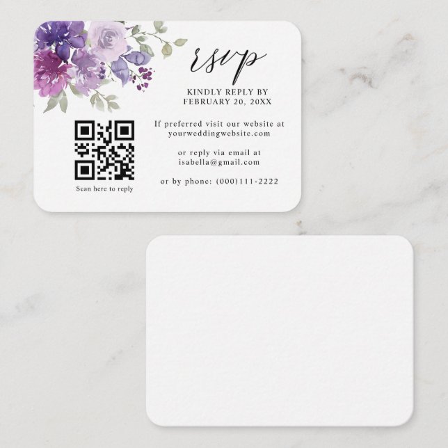 Mauve Lila Lilac Blommigt QR Code Bröllop OSA Tilläggskort (Fram/baksida)