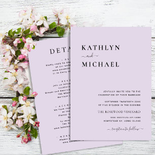 Mauve Lila Modern Typografi allt på ett Bröllop Inbjudningar
