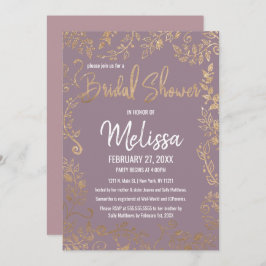 Mauve lila möhippa för guld- blom- glitter inbjudningar