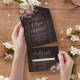 Mauve lila & mulberry blommigt rustik wood bröllop