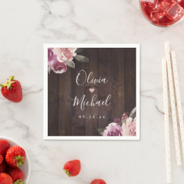 Mauve lila & mulberry blommigt rustik wood bröllop pappersservett