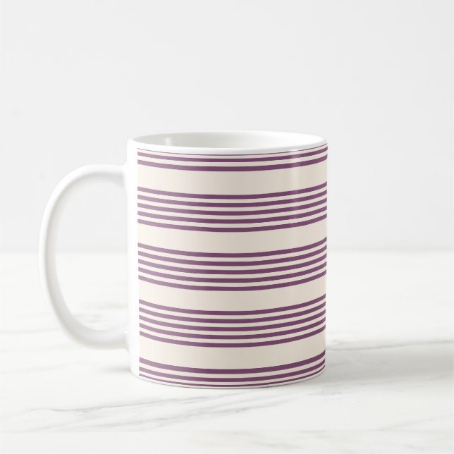 Mauve lila och beige fem rand mönster kaffemugg (Vänster)