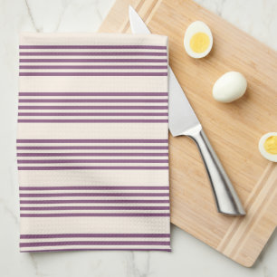 Mauve lila och beige fem rand mönster kökshandduk