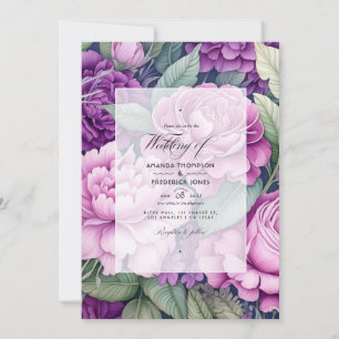 Mauve Lila och Greenery Blommigt Bröllop Inbjudningar