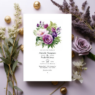 Mauve Lila och Greenery Blommigt Bröllop Inbjudningar