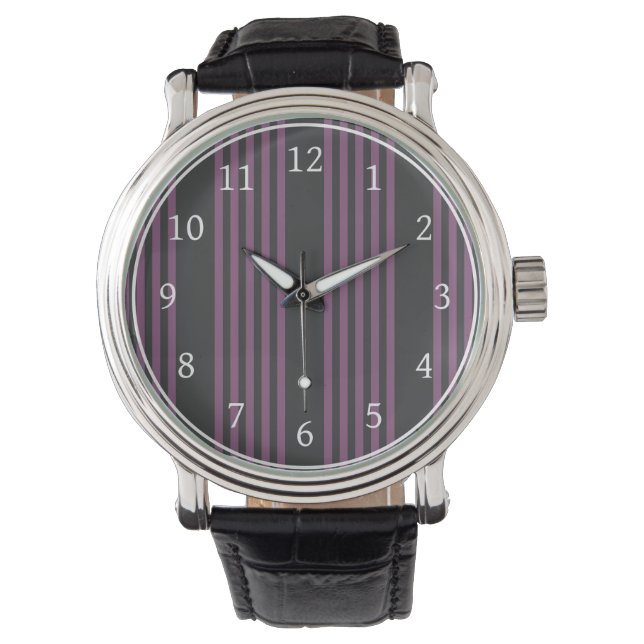 Mauve lila och kol fem rand mönster armbandsur (Framsida)