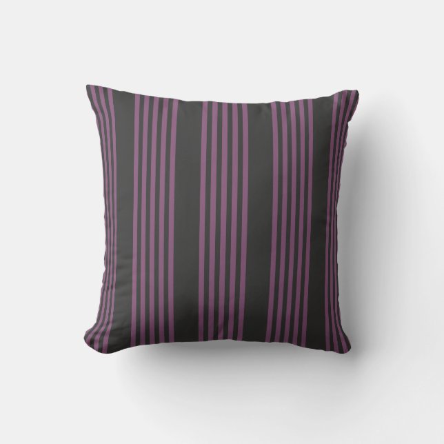 Mauve lila och kol fem rand mönster kudde (Framsida)