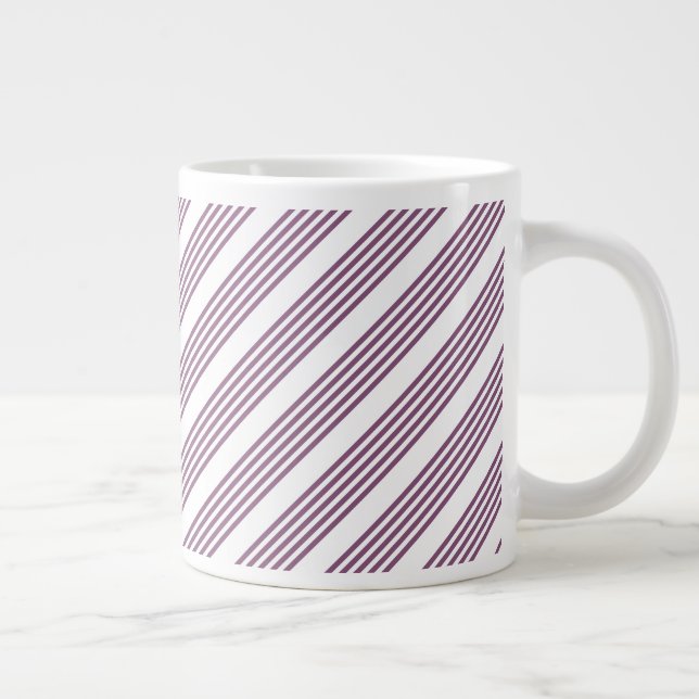 Mauve lila och vit fem rand mönster jumbo mugg (Höger)