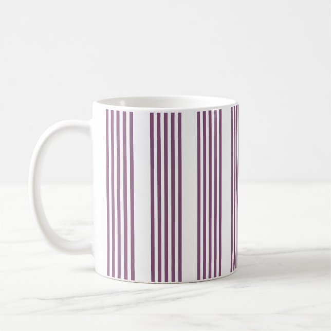 Mauve lila och vit fem rand mönster kaffemugg (Vänster)