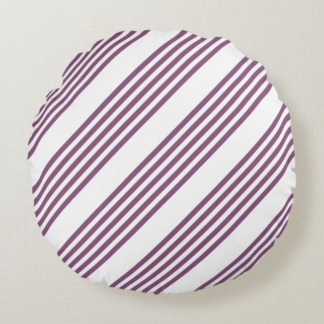 Mauve lila och vit fem rand mönster rund kudde (Framsidan)