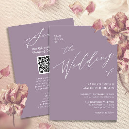 Mauve Lila QR-kod allt i ett modernt Bröllop Inbjudningar