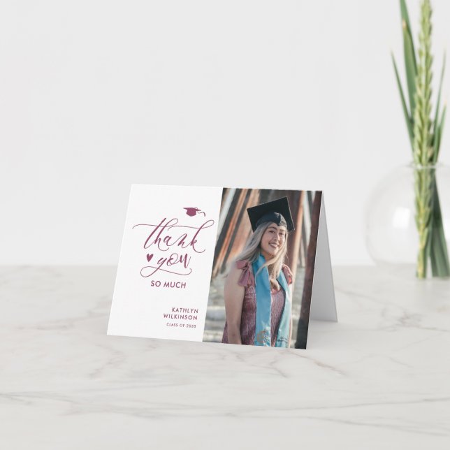 Mauve Lila Script Minimalist Photo Studenten Tack Kort (Framsida)