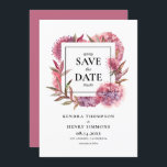 Mauve Lila Watercolor Hydrangeas Blommigt Ram Spara Datumet<br><div class="desc">Meddela ditt bröllop-datum med den här elegant-blommigten spara datumkorten. Den har vattenfärgsillustrationer av vattenområden och lilac blommigt ram. Anpassa genom att lägga till namn, datum i bröllop, plats i bröllop och andra uppgifter. Du kan anpassa baksidan av inbjudan ytterligare genom att lägga till ett foto eller någon annan bild. Blommigten...</div>