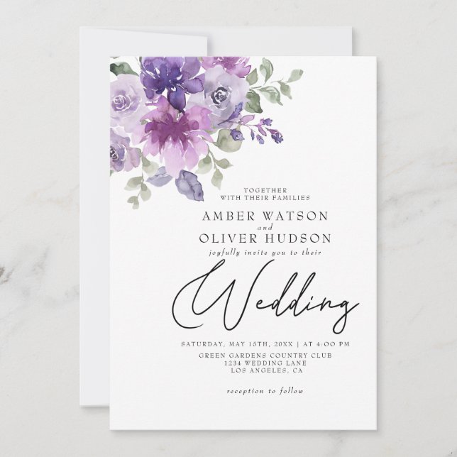 Mauve Lilac Dusty Blommigt Lila Garden Wedding Inbjudningar (Framsida)