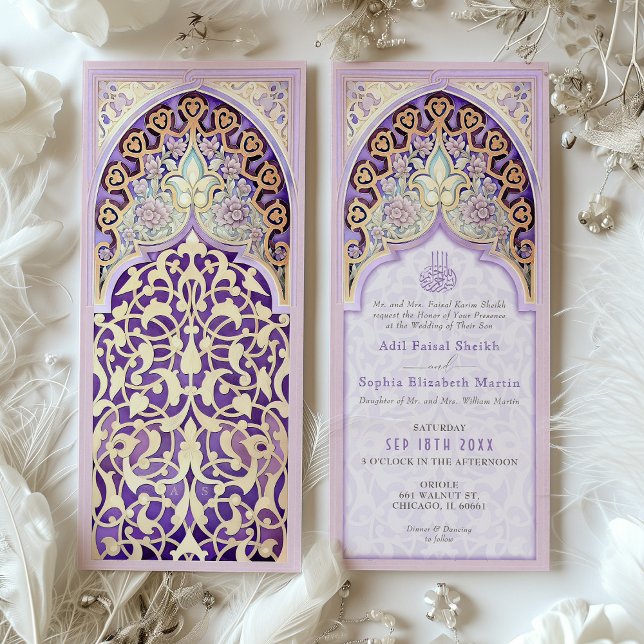 Mauve Lilac Faux Guld Islamic Bröllop Inbjudningar (Skapare uppladdad)