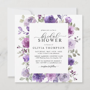 Mauve Lilac Lila Blommigt Watercolor Möhippa Inbjudningar