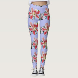 Mauve Lilac Lily blommigt art vattencolor Leggings