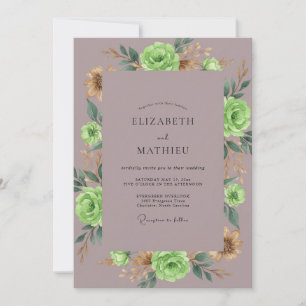 Mauve Lime Peony Bröllop Inbjudningar